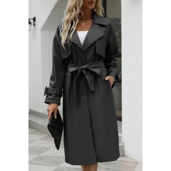 Bellivera Women Trench Coat Long Loose Jacket Faux PU Leather Oversize Classic Lapel Overcoat with Belt