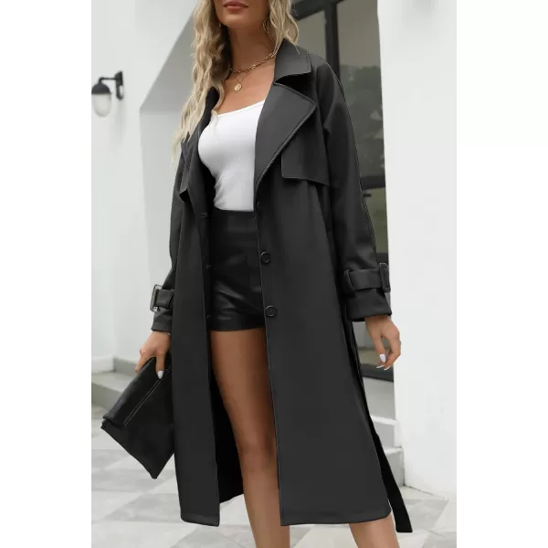 Bellivera Women Trench Coat Long Loose Jacket Faux PU Leather Oversize Classic Lapel Overcoat with Belt