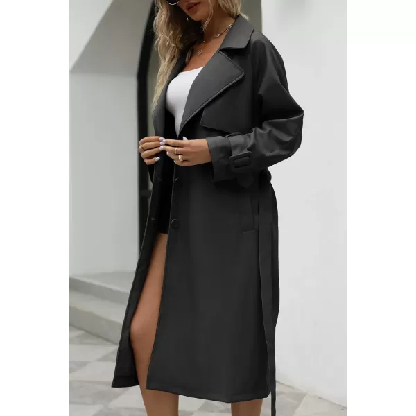 Bellivera Women Trench Coat Long Loose Jacket Faux PU Leather Oversize Classic Lapel Overcoat with Belt