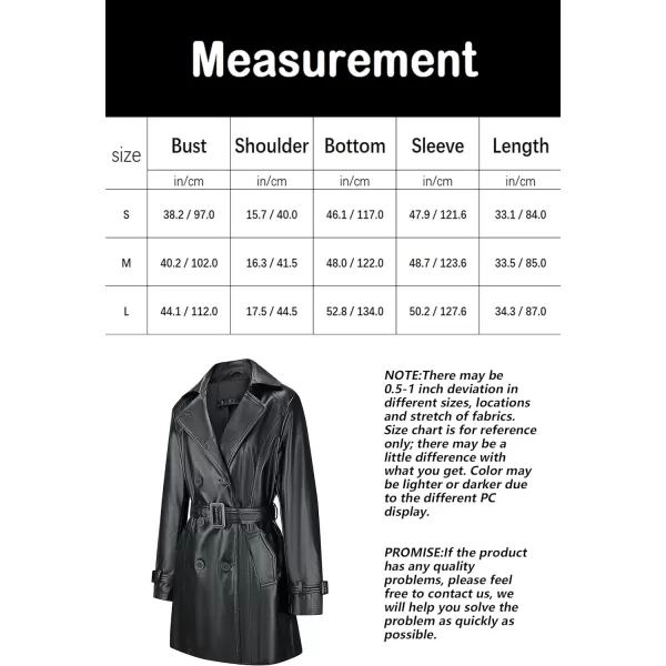 Bellivera Women Trench Coat Long Loose Jacket Faux PU Leather Oversize Classic Lapel Overcoat with Belt