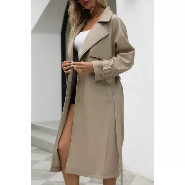 Bellivera Women Trench Coat Long Loose Jacket Faux PU Leather Oversize Classic Lapel Overcoat with Belt
