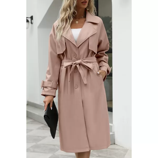 Bellivera Women Trench Coat Long Loose Jacket Faux PU Leather Oversize Classic Lapel Overcoat with Belt