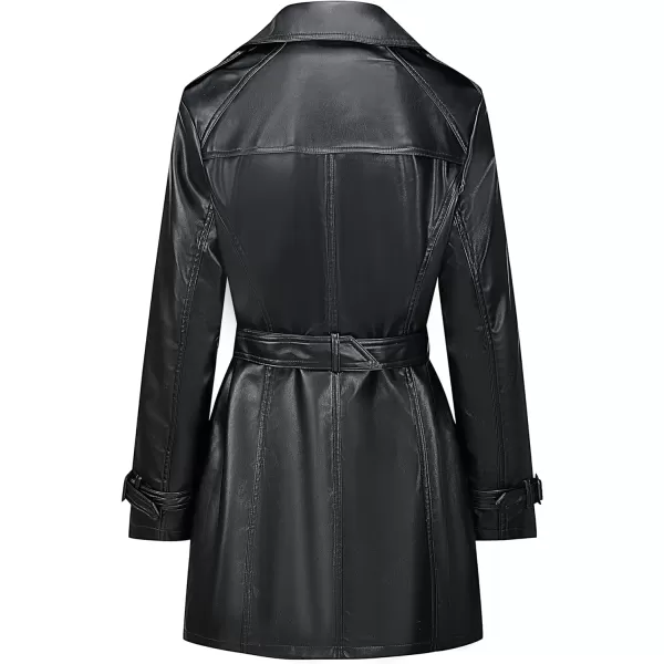 Bellivera Women Trench Coat Long Loose Jacket Faux PU Leather Oversize Classic Lapel Overcoat with Belt