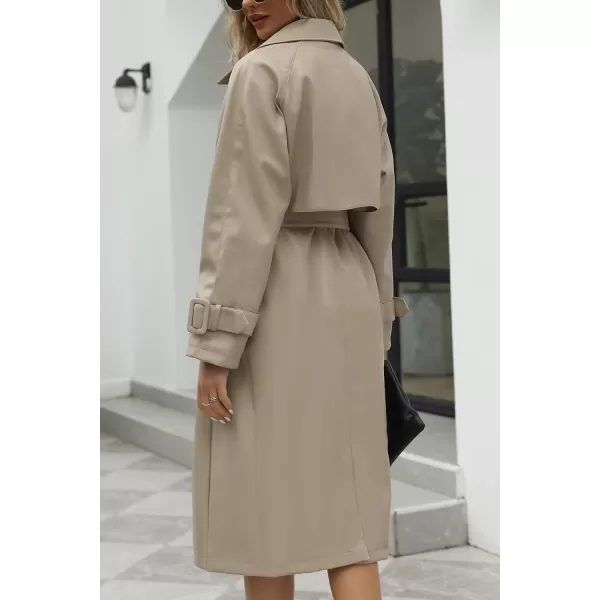 Bellivera Women Trench Coat Long Loose Jacket Faux PU Leather Oversize Classic Lapel Overcoat with Belt