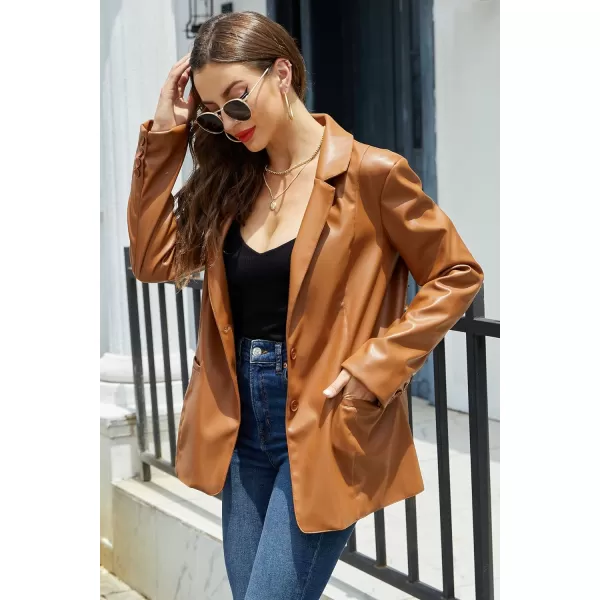 Bellivera Women's Faux Leather Blazer Jacket Oversized Long Sleeve Coat Motorcycle Vegan Pleather Outerwear