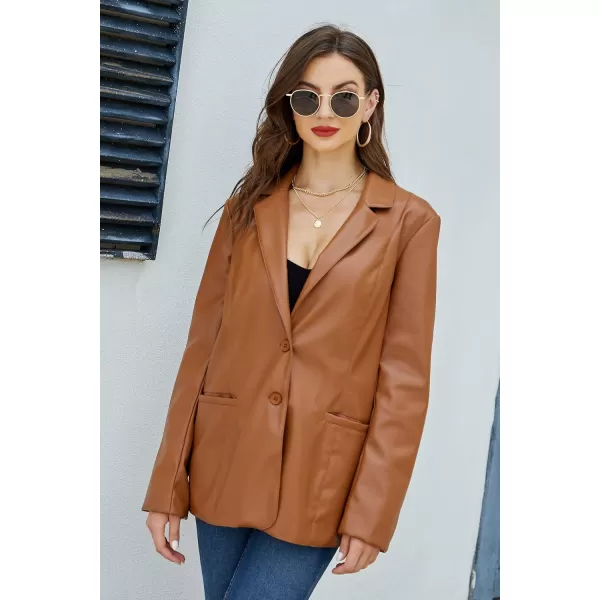 Bellivera Women's Faux Leather Blazer Jacket Oversized Long Sleeve Coat Motorcycle Vegan Pleather Outerwear
