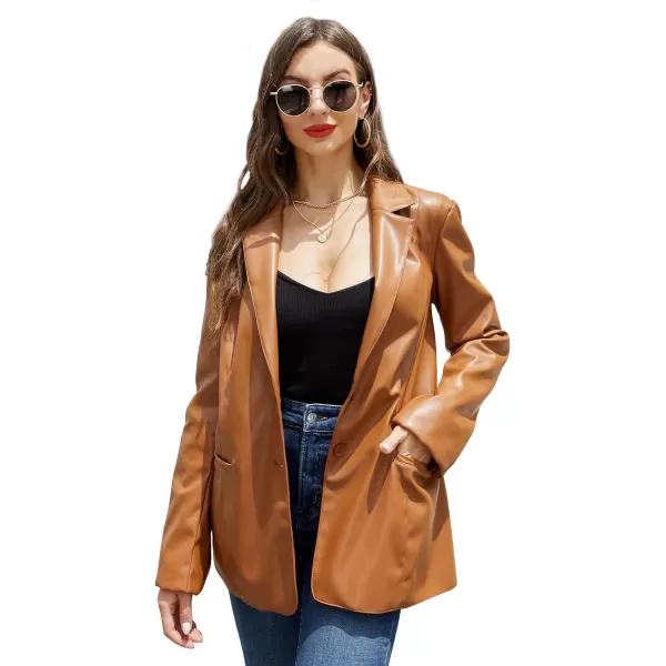 Bellivera Women's Faux Leather Blazer Jacket Oversized Long Sleeve Coat Motorcycle Vegan Pleather Outerwear