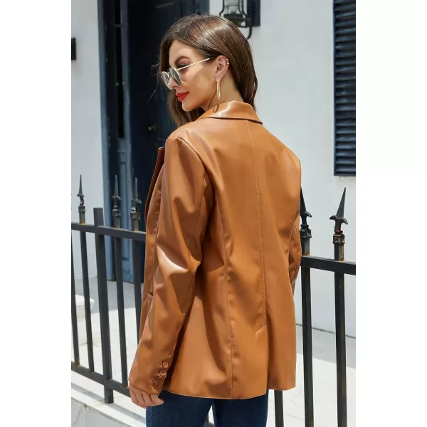 Bellivera Women's Faux Leather Blazer Jacket Oversized Long Sleeve Coat Motorcycle Vegan Pleather Outerwear