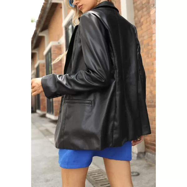 Bellivera Women's Faux Leather Blazer Jacket Oversized Long Sleeve Coat Motorcycle Vegan Pleather Outerwear
