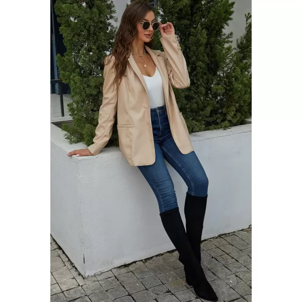 Bellivera Women's Faux Leather Blazer Jacket Oversized Long Sleeve Coat Motorcycle Vegan Pleather Outerwear