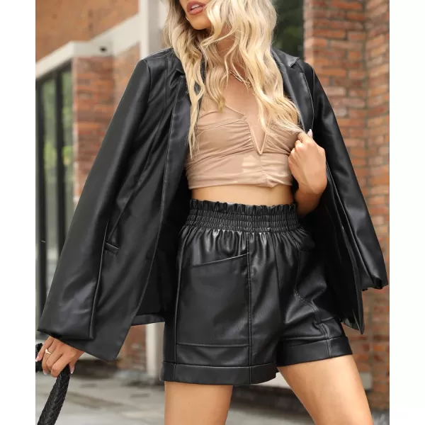 Bellivera Women's Faux Leather Blazer Jacket Oversized Long Sleeve Coat Motorcycle Vegan Pleather Outerwear