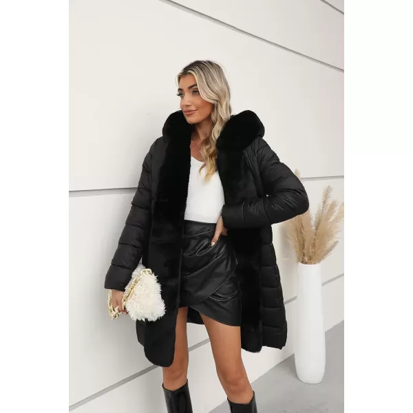 Bellivera Women's Faux Leather Fleece Lined Coat Winter Hooded Zip-up Parka with Belt