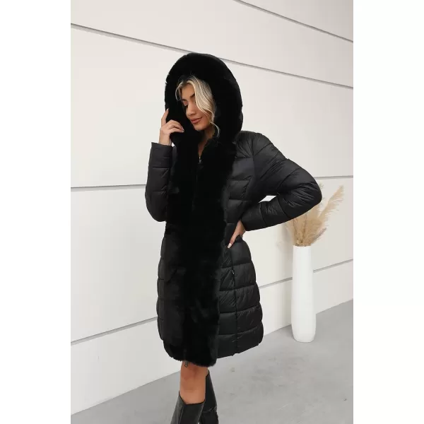 Bellivera Women's Faux Leather Fleece Lined Coat Winter Hooded Zip-up Parka with Belt