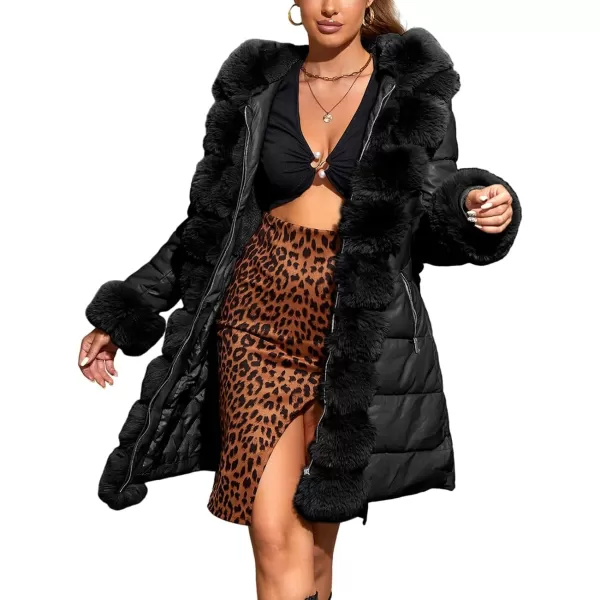 Bellivera Women's Faux Leather Fleece Lined Coat Winter Hooded Zip-up Parka with Belt