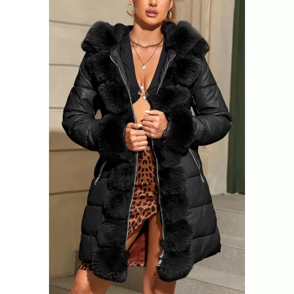 Bellivera Women's Faux Leather Fleece Lined Coat Winter Hooded Zip-up Parka with Belt