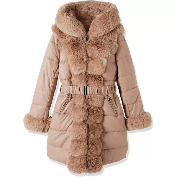 Bellivera Women's Faux Leather Fleece Lined Coat Winter Hooded Zip-up Parka with Belt