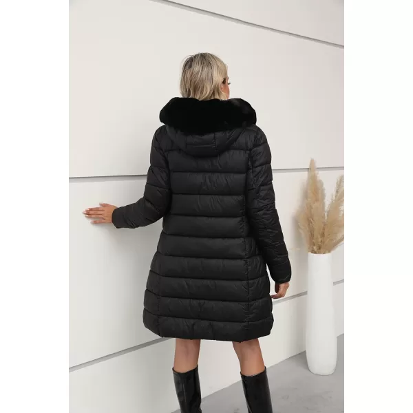 Bellivera Women's Faux Leather Fleece Lined Coat Winter Hooded Zip-up Parka with Belt