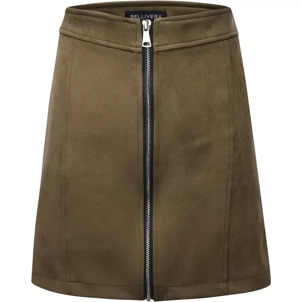 Bellivera Women's High Waist Pencil Mini A-Line Bodycon Faux Suede Solid Fall Short Basic Skirt