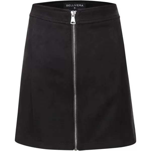 Bellivera Women's High Waist Pencil Mini A-Line Bodycon Faux Suede Solid Fall Short Basic Skirt
