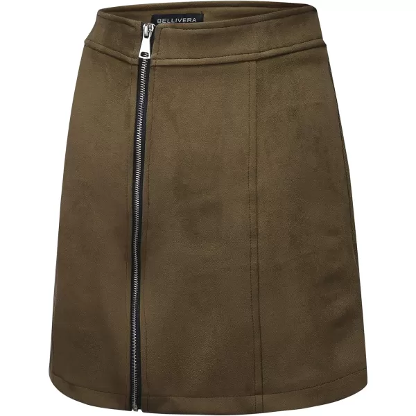 Bellivera Women's High Waist Pencil Mini A-Line Bodycon Faux Suede Solid Fall Short Basic Skirt