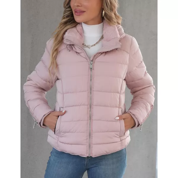 Bellivera Womens Lightweight Puffer Jacket, Winter Coats for Women Warm Quilted Bubble Padded Hood Coat with Faux Fur Collar