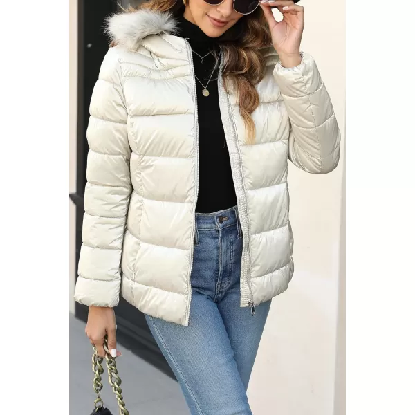 Bellivera Womens Lightweight Puffer Jacket, Winter Coats for Women Warm Quilted Bubble Padded Hood Coat with Faux Fur Collar