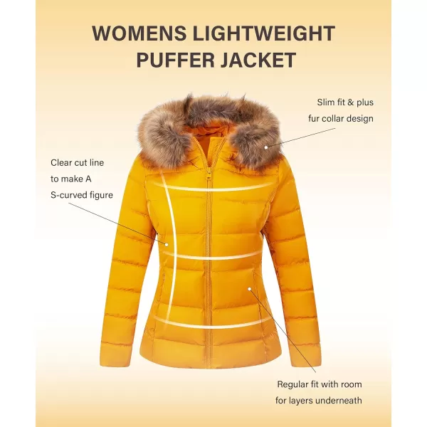 Bellivera Womens Lightweight Puffer Jacket, Winter Coats for Women Warm Quilted Bubble Padded Hood Coat with Faux Fur Collar