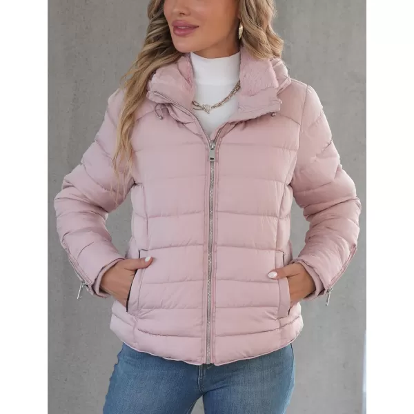 Bellivera Womens Lightweight Puffer Jacket, Winter Coats for Women Warm Quilted Bubble Padded Hood Coat with Faux Fur Collar