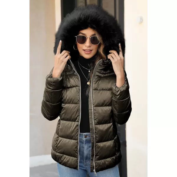 Bellivera Womens Lightweight Puffer Jacket, Winter Coats for Women Warm Quilted Bubble Padded Hood Coat with Faux Fur Collar