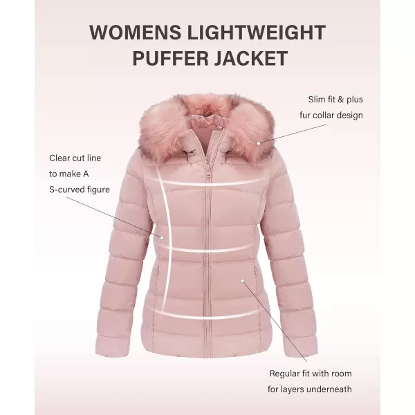 Bellivera Womens Lightweight Puffer Jacket, Winter Coats for Women Warm Quilted Bubble Padded Hood Coat with Faux Fur Collar
