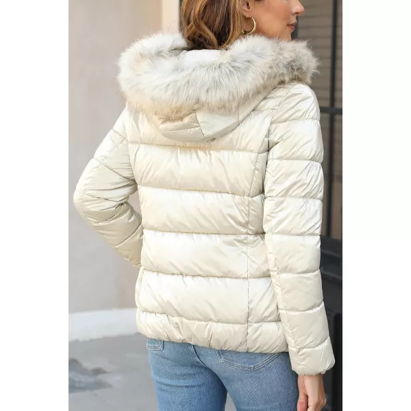 Bellivera Womens Lightweight Puffer Jacket, Winter Coats for Women Warm Quilted Bubble Padded Hood Coat with Faux Fur Collar