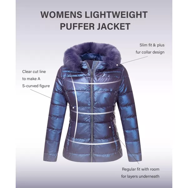 Bellivera Womens Lightweight Puffer Jacket, Winter Coats for Women Warm Quilted Bubble Padded Hood Coat with Faux Fur Collar