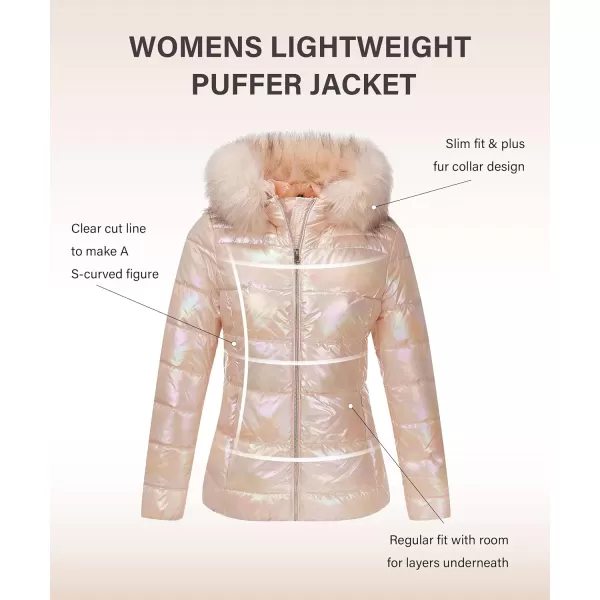 Bellivera Womens Lightweight Puffer Jacket, Winter Coats for Women Warm Quilted Bubble Padded Hood Coat with Faux Fur Collar