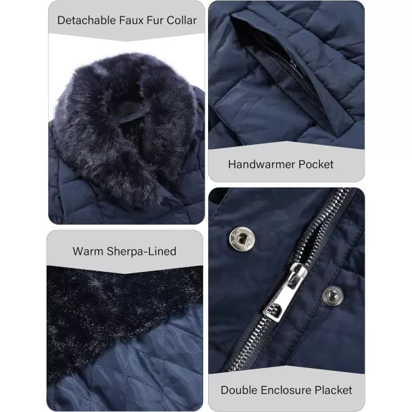 Bellivera Women's Puffer Jacket Faux Leather Bubble Padding Sherpa-Lined Coat with Removable Fur Collar