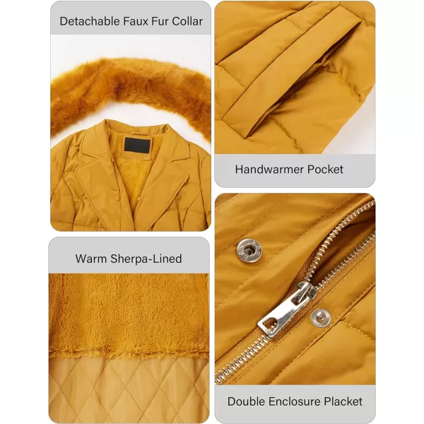 Bellivera Women's Puffer Jacket Faux Leather Bubble Padding Sherpa-Lined Coat with Removable Fur Collar
