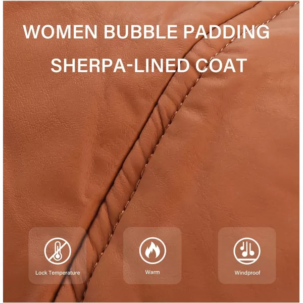 Bellivera Women's Puffer Jacket Faux Leather Bubble Padding Sherpa-Lined Coat with Removable Fur Collar