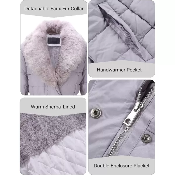 Bellivera Women's Puffer Jacket Faux Leather Bubble Padding Sherpa-Lined Coat with Removable Fur Collar