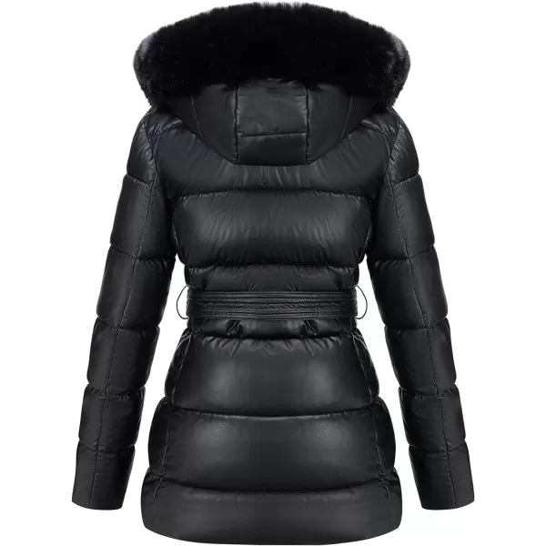 Bellivera Women's Puffer Jacket Faux Leather Bubble Padding Sherpa-Lined Coat with Removable Fur Collar