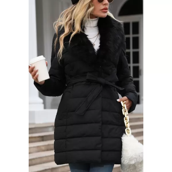 Bellivera Women's Puffer Jacket Faux Leather Bubble Padding Sherpa-Lined Coat with Removable Fur Collar