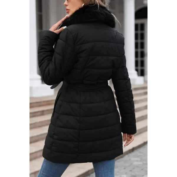 Bellivera Women's Puffer Jacket Faux Leather Bubble Padding Sherpa-Lined Coat with Removable Fur Collar