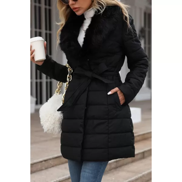 Bellivera Women's Puffer Jacket Faux Leather Bubble Padding Sherpa-Lined Coat with Removable Fur Collar
