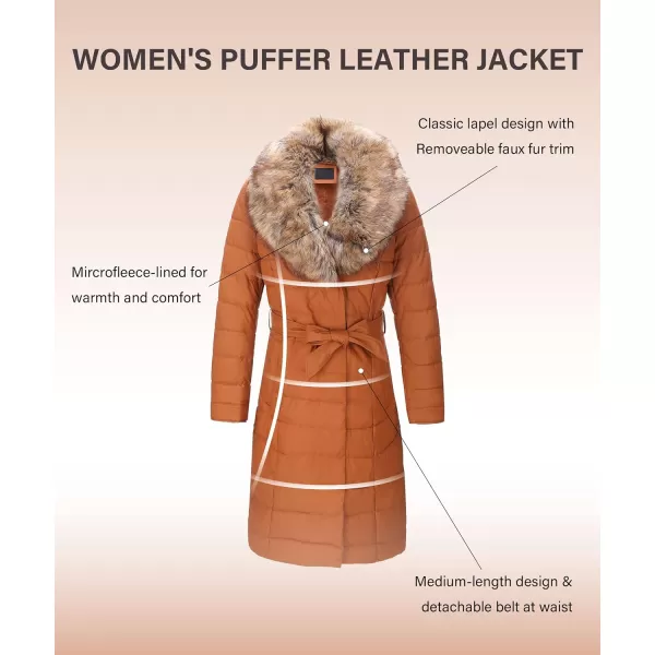 Bellivera Women's Puffer Jacket Faux Leather Bubble Padding Sherpa-Lined Coat with Removable Fur Collar