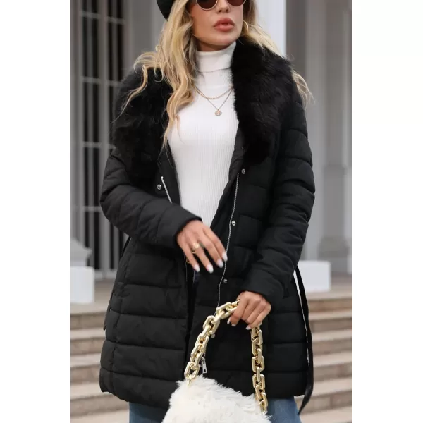 Bellivera Women's Puffer Jacket Faux Leather Bubble Padding Sherpa-Lined Coat with Removable Fur Collar