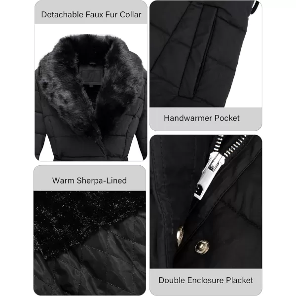 Bellivera Women's Puffer Jacket Faux Leather Bubble Padding Sherpa-Lined Coat with Removable Fur Collar