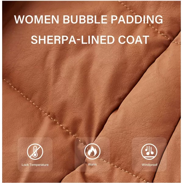 Bellivera Women's Puffer Jacket Faux Leather Bubble Padding Sherpa-Lined Coat with Removable Fur Collar