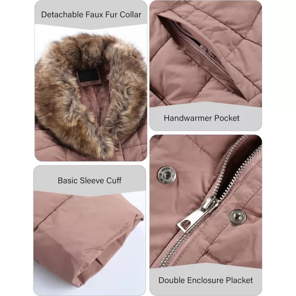 Bellivera Women's Puffer Jacket Faux Leather Bubble Padding Sherpa-Lined Coat with Removable Fur Collar