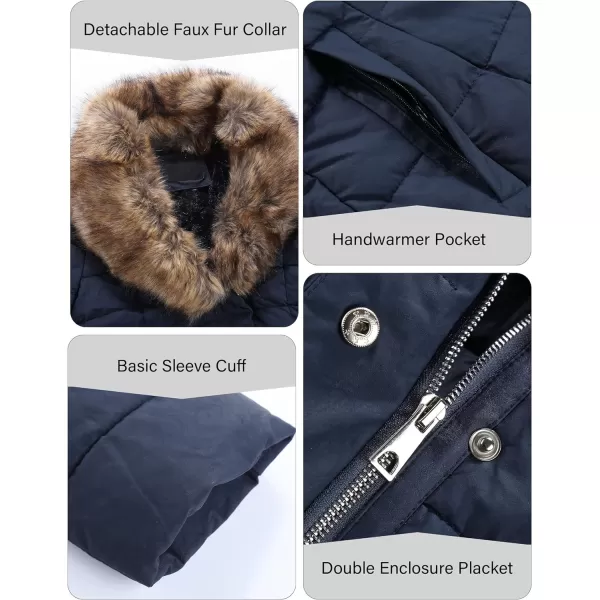 Bellivera Women's Puffer Jacket Faux Leather Bubble Padding Sherpa-Lined Coat with Removable Fur Collar