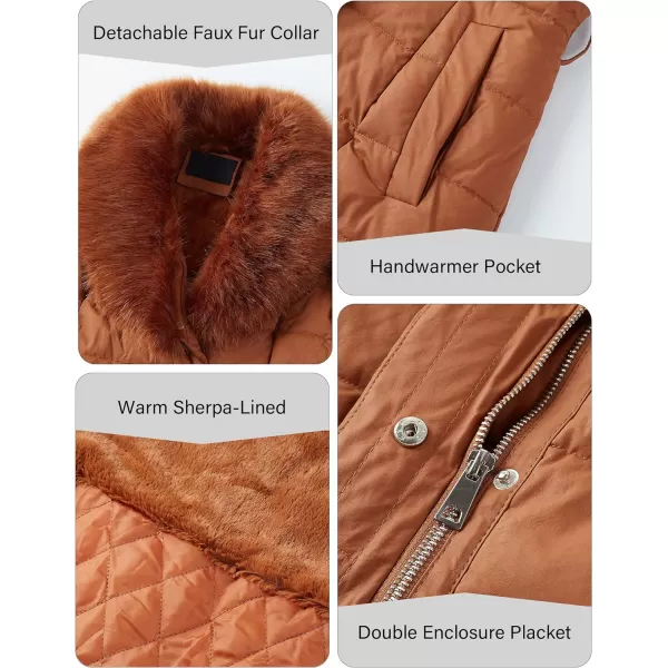 Bellivera Women's Puffer Jacket Faux Leather Bubble Padding Sherpa-Lined Coat with Removable Fur Collar