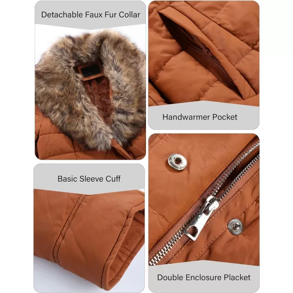 Bellivera Women's Puffer Jacket Faux Leather Bubble Padding Sherpa-Lined Coat with Removable Fur Collar