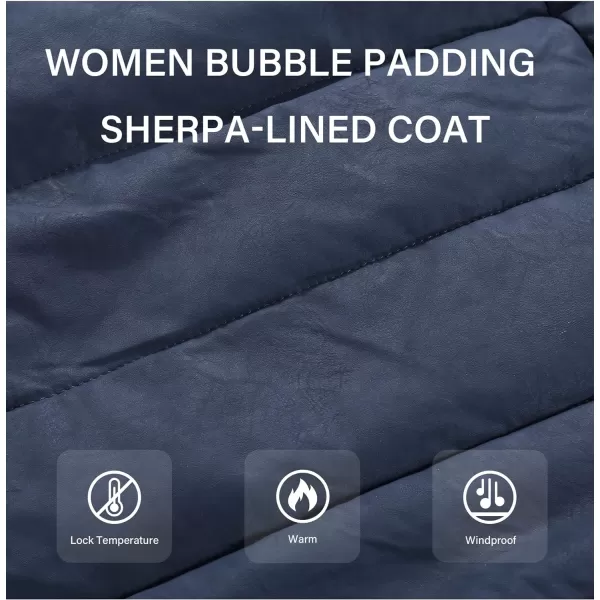 Bellivera Women's Puffer Jacket Faux Leather Bubble Padding Sherpa-Lined Coat with Removable Fur Collar